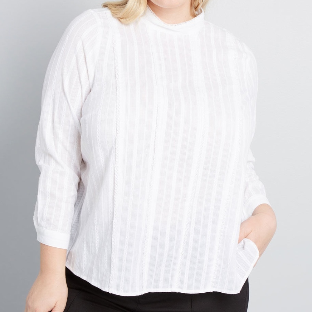 Twist of Victorian Long Sleeve Top, White, 2X